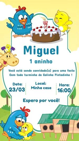 Convite de Aniversário Galinha Pintadinha para Editar Online
