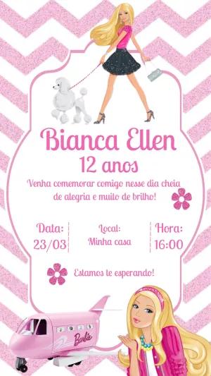 Convite de Aniversário Barbie Rosa para Editar Online