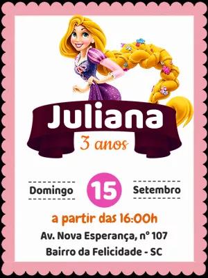 Convite de Aniversário Rapunzel Editável para Imprimir