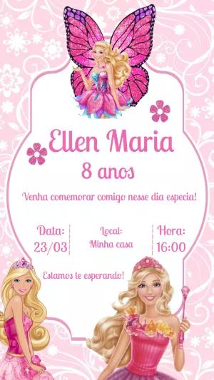 Convite Aniversário Barbie Borboleta para Editar Online