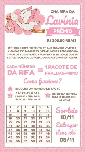 Chá Rifa de Bebê Cegonha Rosa para Editar e Imprimir Online