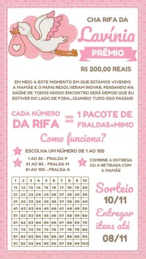 Cartela Chá Rifa de Cegonha Menina para Editar Online