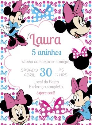 Convite de Aniversário Minnie Mouse Rosa para Editar Online