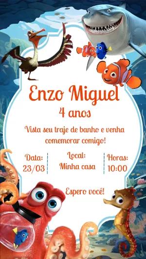 Convite de Aniversário Nemo e Dory para Editar Online