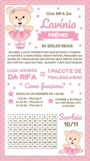 Chá Rifa Ursinha Princesa Editável para Imprimir