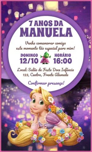 Convite de Aniversário Princesa Rapunzel Editável Online