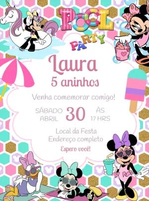 Convite Aniversário Minnie Pool Party para Editar Online