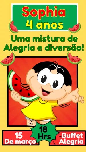 Convite Aniversário Magali com Melancia para Editar Online