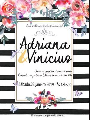 Convite de Casamento Floral Listrado para Editar Online