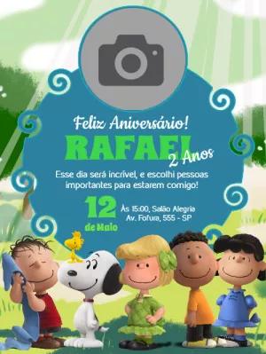 Convite de Aniversário Snoopy e Turma com Foto para Editar