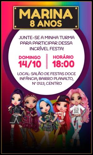 Convite de Aniversário Rainbow High com Bonecas para Editar