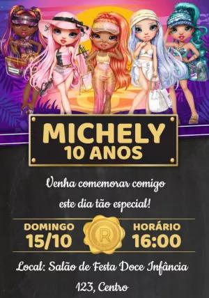 Convite de Aniversário Rainbow High Praia para Editar Online