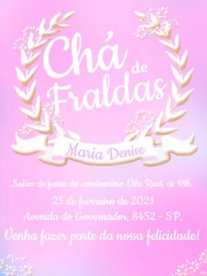 Convite Chá de Fraldas Rosa com Louros para Editar Online