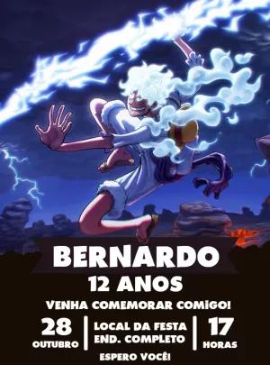 Convite Aniversário Luffy Gear 5 One Piece para Editar Online