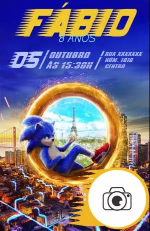 Convite de Aniversário Sonic com Foto para Editar Online