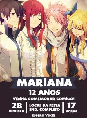 Convite de Aniversário Fairy Tail Editável com Personagens