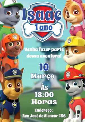Convite de Aniversário Patrulha Canina para Editar Online