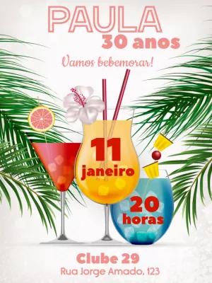 Convite de Aniversário Drinks Tropicais para Editar Online