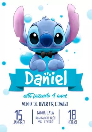 Convite Aniversário do Stitch Azul para Editar Online