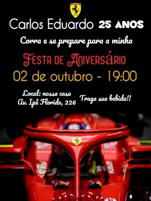 Convite Aniversário Ferrari Fórmula 1 para Editar Online