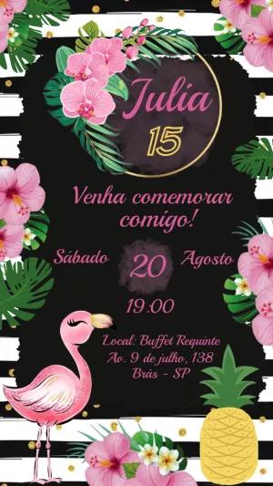 Convite de Aniversário Flamingo Tropical para Editar Online