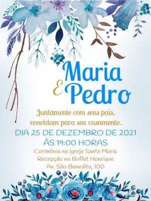 Convite de Casamento Floral Azul Aquarela para Editar Online