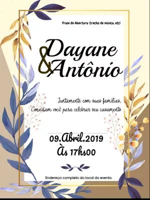 Convite de Casamento Floral Azul e Dourado para Editar Online