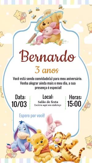 Convite Aniversário Ursinho Pooh e Turma para Editar Online