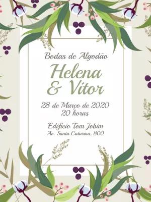 Convite Bodas de Algodão Floral para Editar Online