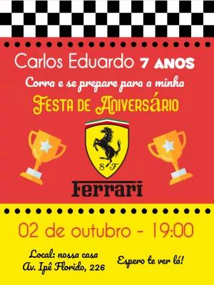Convite de Aniversário Ferrari Editável para Imprimir