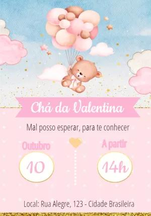 Convite Chá de Bebê Ursinha Baloeira para Editar Online