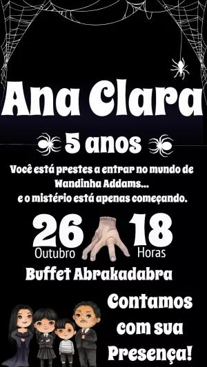 Convite Aniversário Wandinha Addams com a Família para Editar