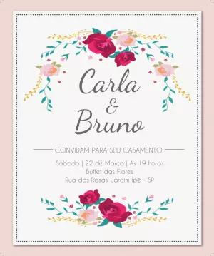 Convite de Casamento Floral com Rosas para Editar Online