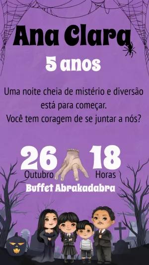 Convite de Aniversário Wandinha Addams Editável Online