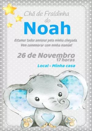 Convite Chá de Fraldas Elefantinho Aquarela para Editar Online