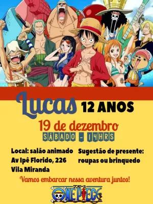 Convite de Aniversário One Piece Editável com Personagens
