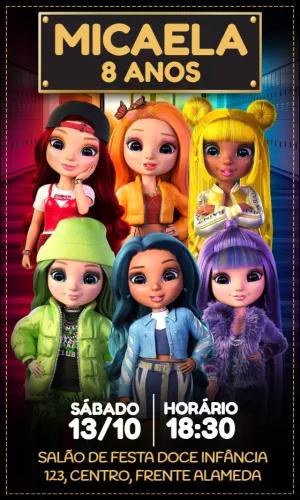 Convite de Aniversário Rainbow High com Bonecas para Editar