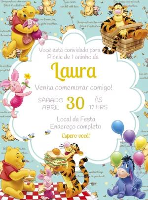 Convite Aniversário Picnic Ursinho Pooh para Editar Online