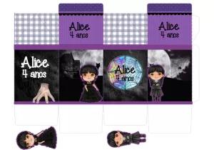 Caixa Milk Wandinha Addams para Aniversário Editável Online
