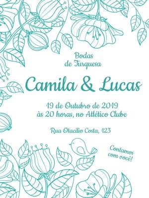 Convite Bodas de Turquesa Floral para Editar Online