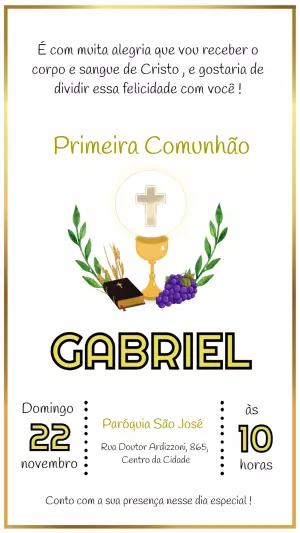 Convite Primeira Comunhão com Cálice e Hóstia para Editar Online