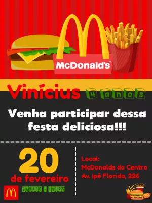Convite de Aniversário Tema McDonald's para Editar Online