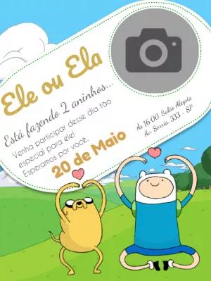 Convite Aniversário Hora de Aventura com Foto para Editar Online
