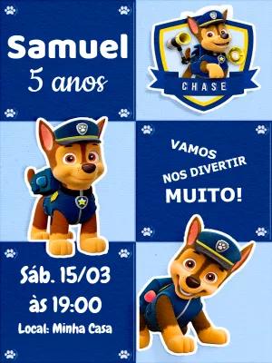 Convite Aniversário Chase Patrulha Canina para Editar Online