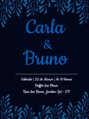 Convite de Casamento com Ramos Azul Marinho para Editar Online