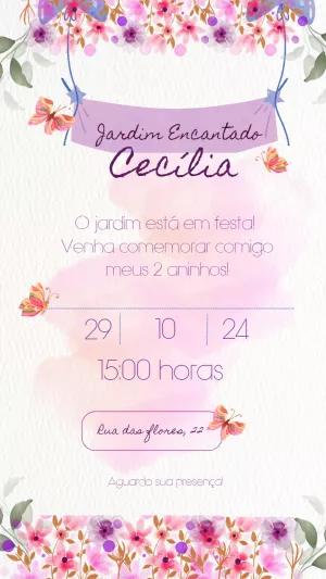 Convite Aniversário Jardim Encantado Floral para Editar Online