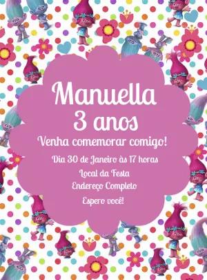 Convite de Aniversário Trolls com Personagens para Editar Online