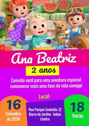 Convite Aniversário Cocomelon com a Turma para Editar Online