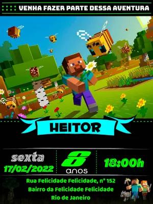 Convite de Aniversário Minecraft com Personagens para Editar