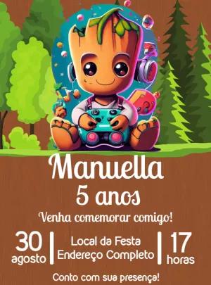 Convite Aniversário Baby Groot Gamer para Editar Online